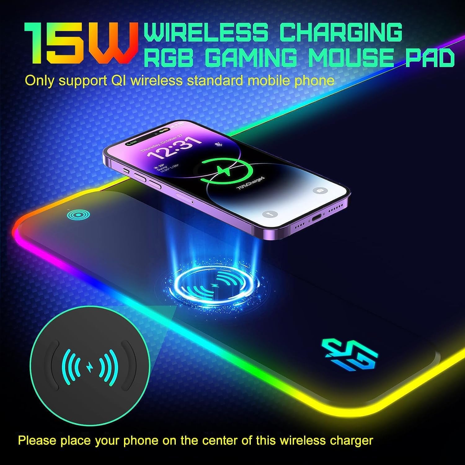 Wireless Charging RGB Gaming Mouse Pad 10W, LED Mouse Mat 800X300X4Mm, 10 Light Modes Extra Large Mousepad Non-Slip Rubber Base Computer Keyboard Mat for Gaming, Macbook, PC, Laptop, Desk