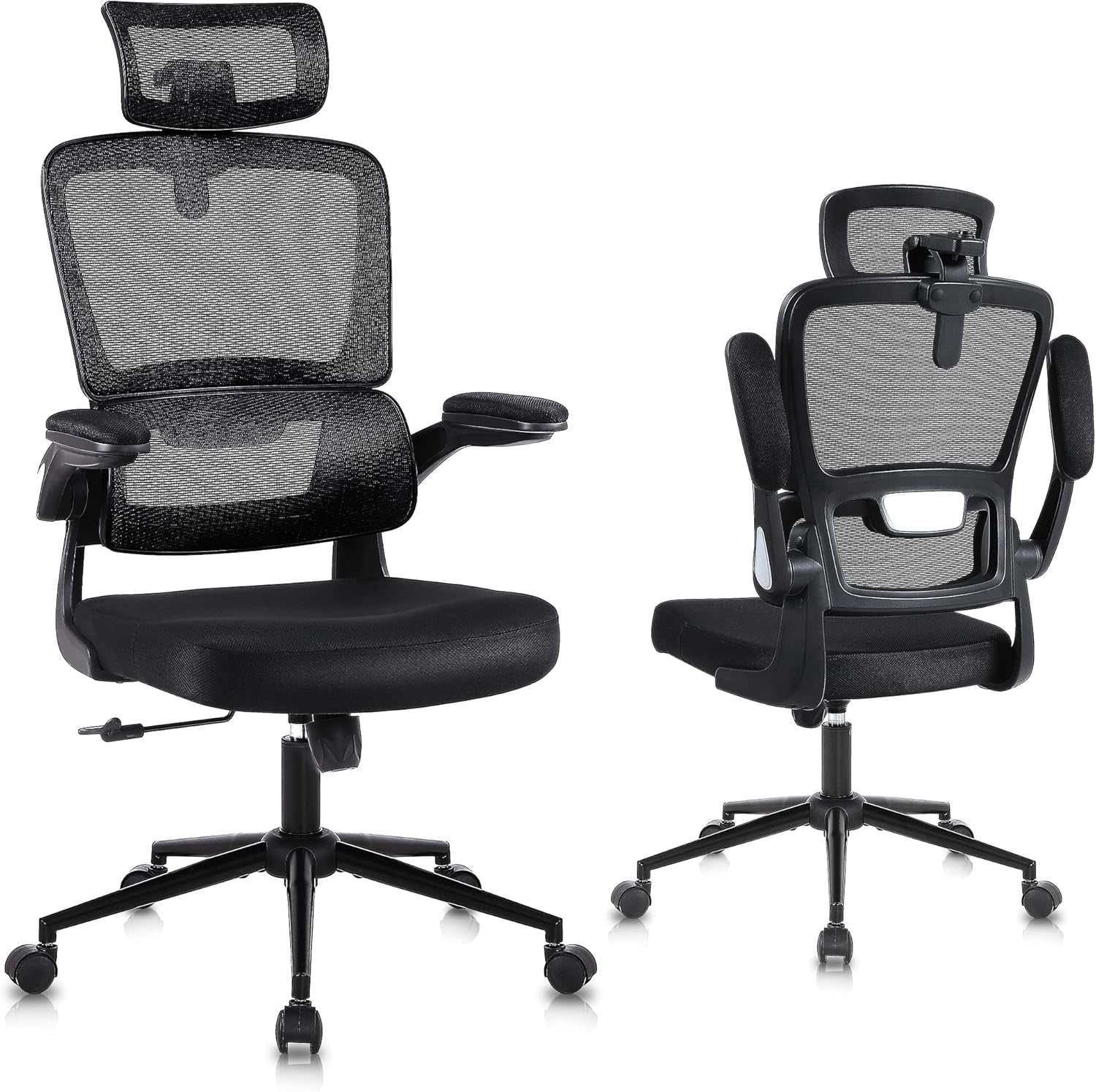 Ergonomic Office Chair, Adjustable Home Computer Desk Chair with Lumbar Support, Headrest, Flip-Up Armrests, High-Back Mesh Executive Task Chair (1 Pack, Black)