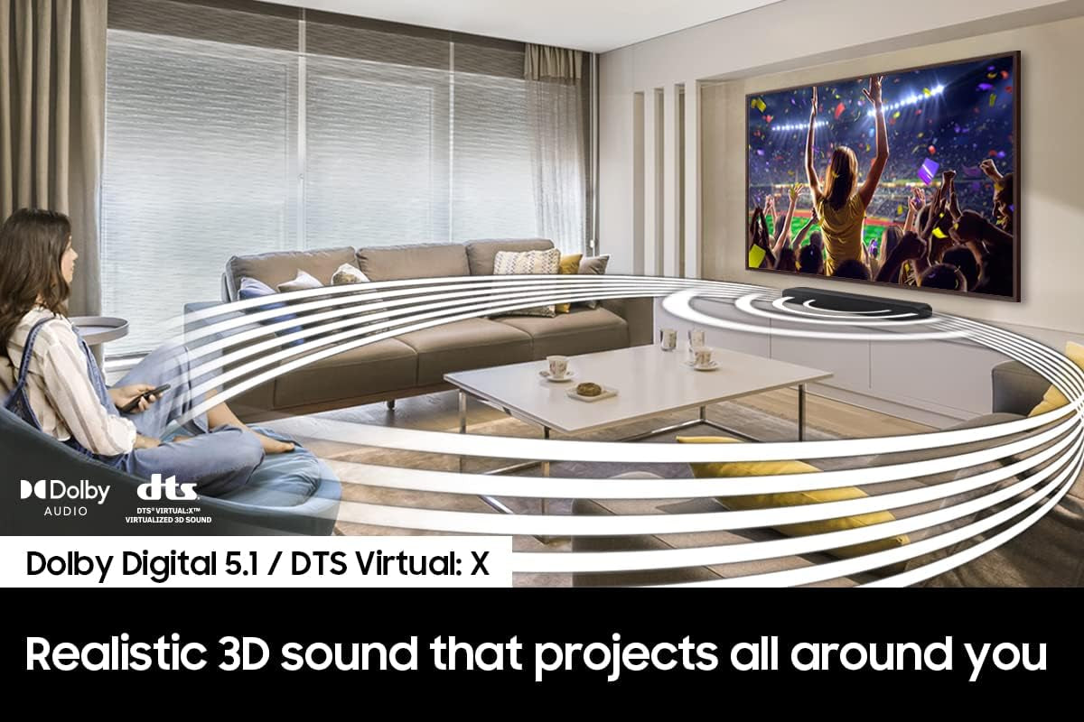 HW-S50B/ZA 3.0Ch All-In-One Soundbar W/Dolby 5.1, DTS Virtual:X, Q Symphony, Built in Center Speaker, Adaptive Sound Lite, Bluetooth Multi Connection, 2022 Black