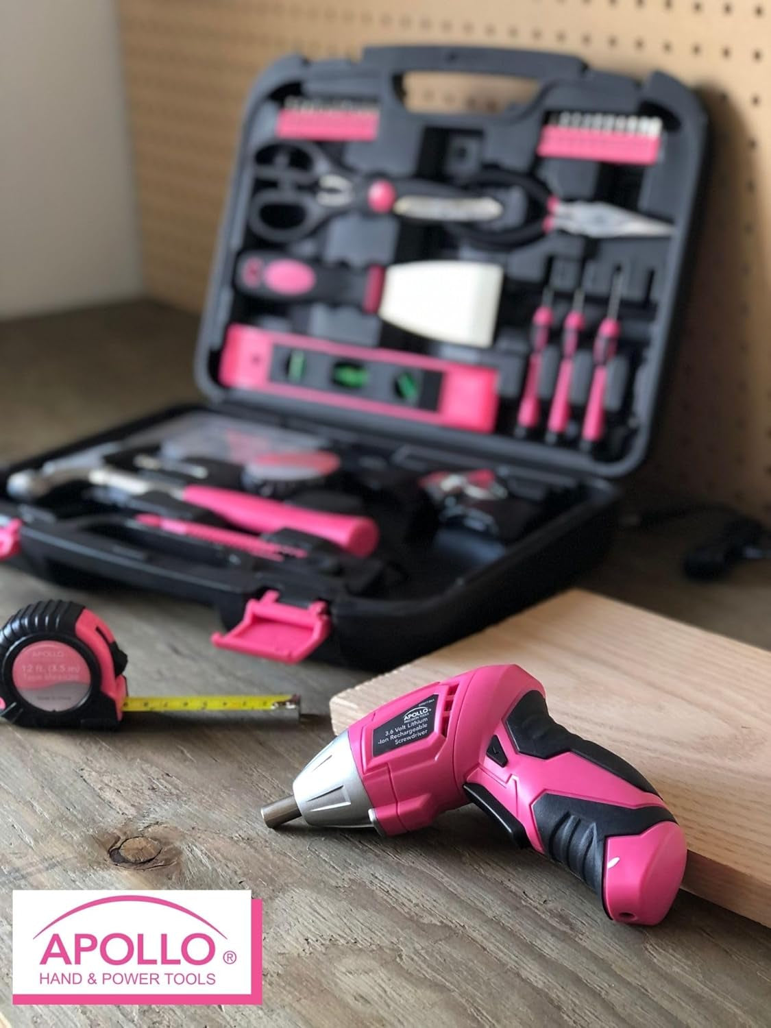 135 Piece Household Tool Kit Pink with Pivoting Dual-Angle 3.6 V Lithium-Ion Cordless Screwdriver - DT0773N1