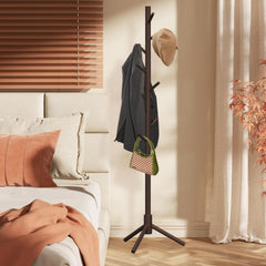 Coat Rack Freestanding, Pure Natural Solid Wooden Coat Tree, 8 Hooks and Adjustable Height Floor Hanger, Used in the Bedroom Living Room Office to Hang Clothes, Hats, Bags