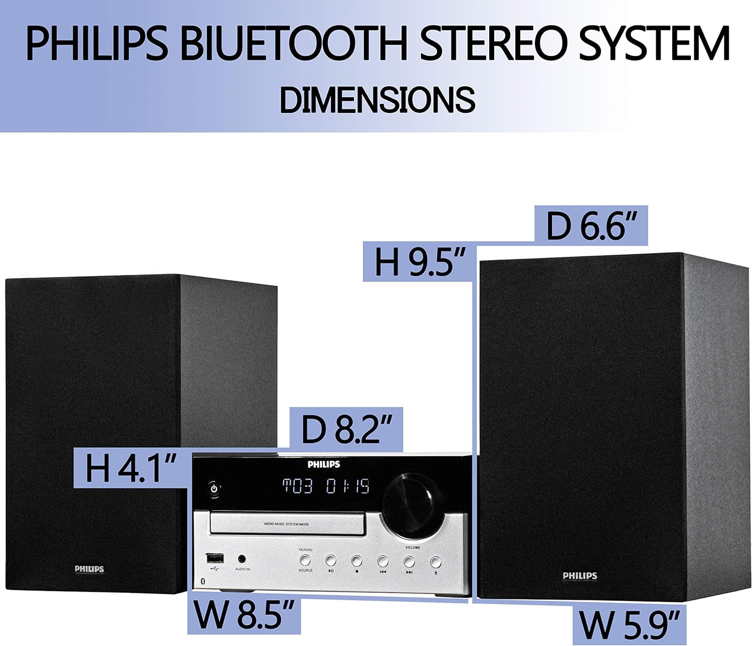 Bluetooth Stereo System for Home with CD Player, MP3, USB, Audio In, FM Radio, Bass Reflex Speaker, 60W, Remote Control Included