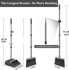 Broom and Dustpan Set for Home, Office, Indoor&Outdoor Sweeping, Stand up Broom and Dustpan (Black&Gray)