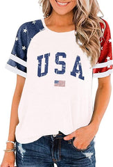 American Flag Stars Stripes Shirts for Women 4Th of July Patriotic Shirt Cute Graphic Blouse USA Flag Tops Summer Tee