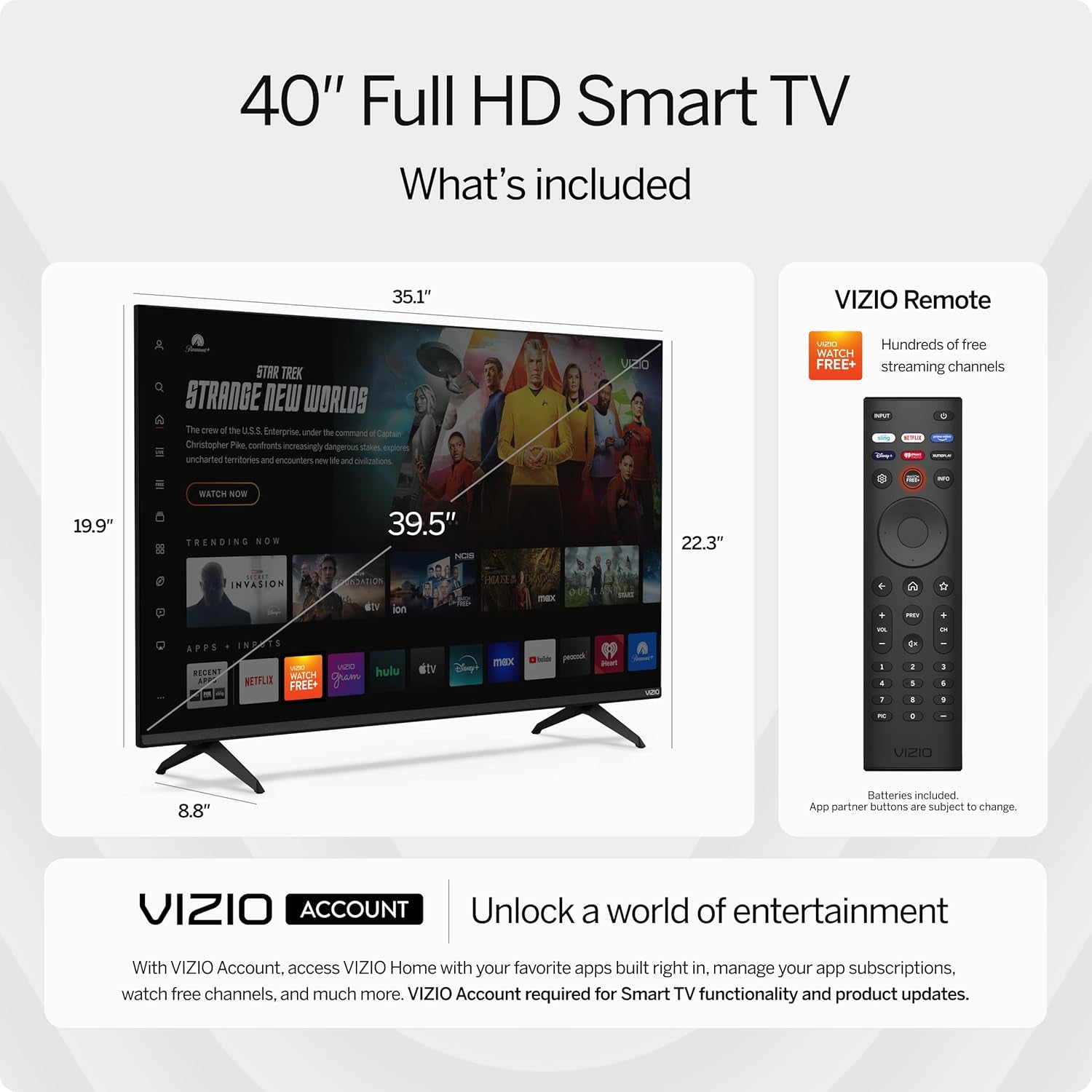 40-Inch Full HD 1080P Smart TV with DTS Virtual: X, Alexa Compatibility, Chromecast Built-In, Bluetooth Headphone Capable, (VFD40M-08 New)