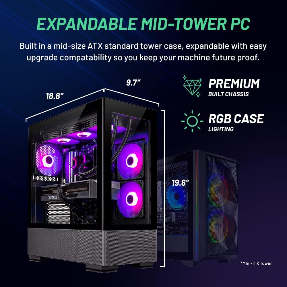 Azure Gaming PC Desktop – Intel Core I9 13900K 3.0 Ghz, NVIDIA RTX 4090, 2TB NVME Gen4 SSD, 64GB DDR5 RAM RGB, 1000W Gold PCIE 5.0 PSU, 360Mm AIO, 11AC Wi-Fi, Windows 11 Home 64-Bit