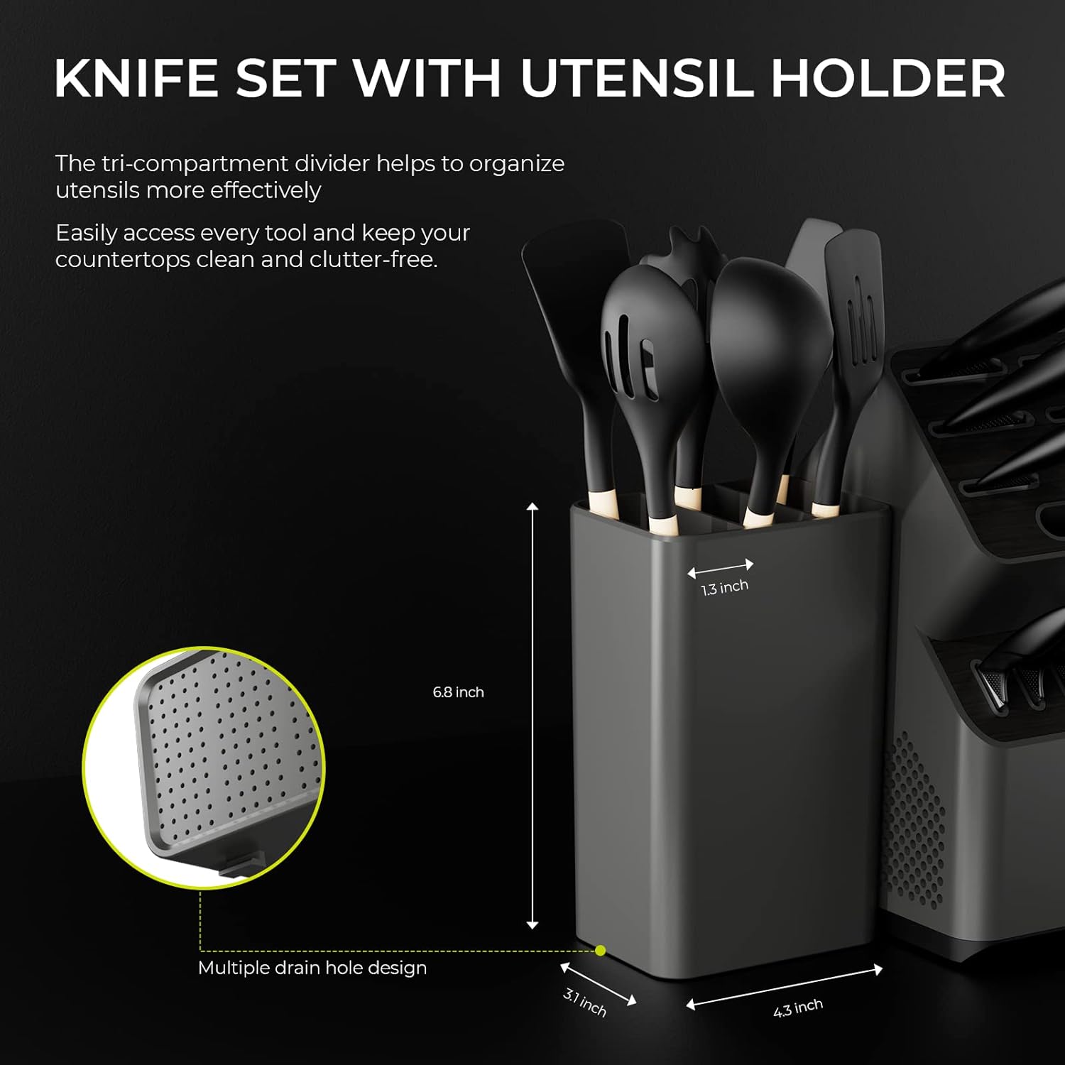 21-In-1 Kitchen Knife Set, Knife Sets with Block and 6 PCS Kitchen Utensils Set, Knives Set for Kitchen 15 Pieces with Built-In Sharpener, Utensils Holder for Storing Kitchen Tools