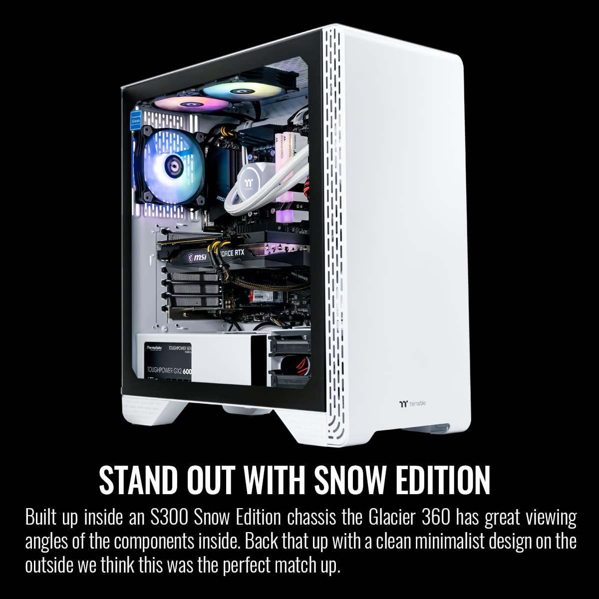 Glacier 360 Liquid-Cooled PC (AMD Ryzen 5 5600X, RTX 3060, 16GB 3600Mhz DDR4 Toughram RGB Memory, 1TB Nvme M.2, Wifi, Win 10 Home) Gaming Desktop Computer S3Wt-B550-G36-Lcs,White