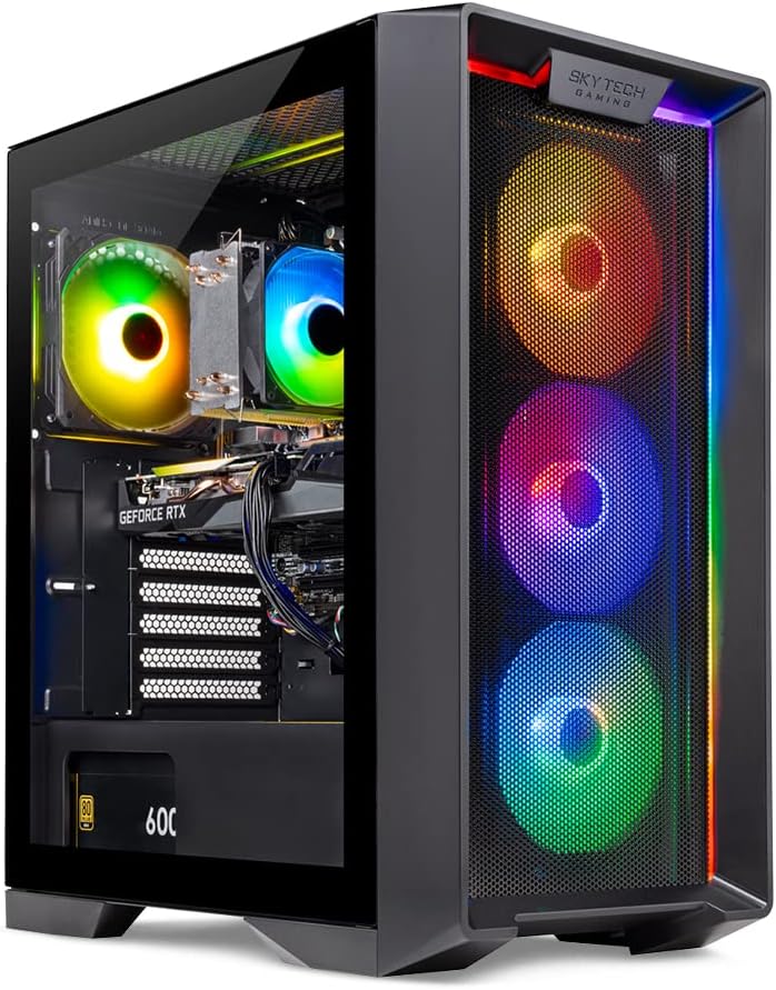 Nebula Gaming PC Desktop – AMD Ryzen 5 5600X 3.7 Ghz, NVIDIA RTX 4070, 1TB NVME SSD, 16GB DDR4 RAM 3200, 600W Gold PSU, 11AC Wi-Fi, Windows 11 Home 64-Bit,Black