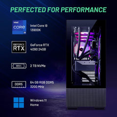 Azure Gaming PC Desktop – Intel Core I9 13900K 3.0 Ghz, NVIDIA RTX 4090, 2TB NVME Gen4 SSD, 64GB DDR5 RAM RGB, 1000W Gold PCIE 5.0 PSU, 360Mm AIO, 11AC Wi-Fi, Windows 11 Home 64-Bit