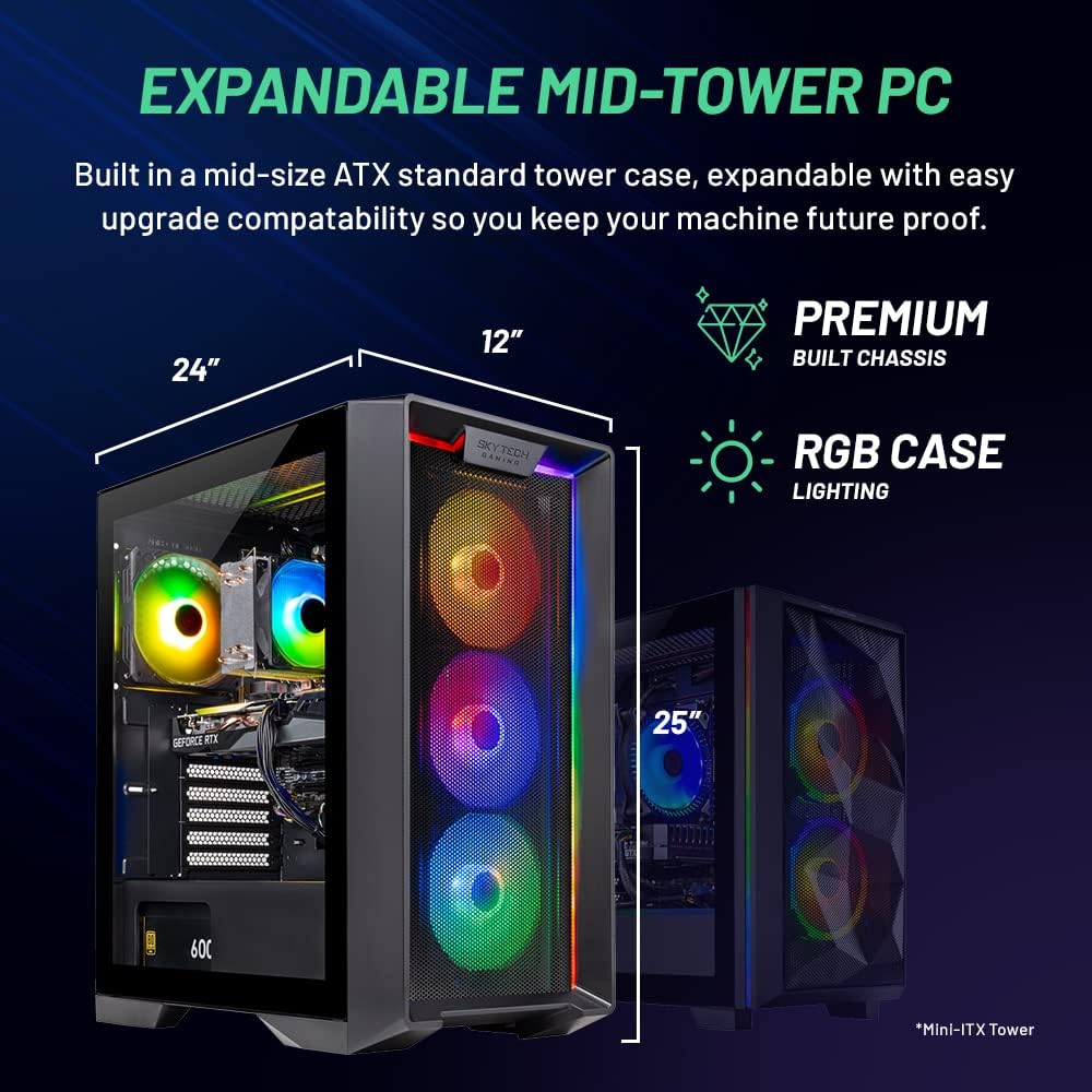 Nebula Gaming PC Desktop – AMD Ryzen 5 5600X 3.7 Ghz, NVIDIA RTX 4070, 1TB NVME SSD, 16GB DDR4 RAM 3200, 600W Gold PSU, 11AC Wi-Fi, Windows 11 Home 64-Bit,Black