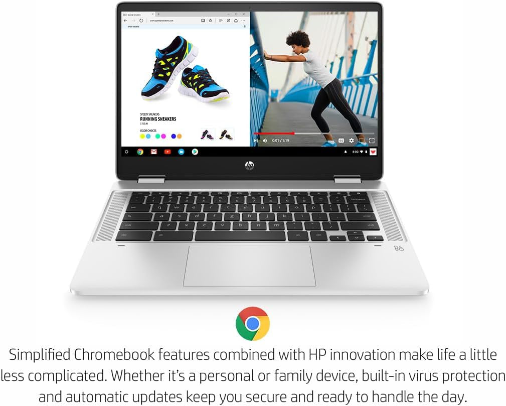 Chromebook X360 14B 14/Inch HD 2-In-1 Touchscreen(Intel Celeron N4500,4GB RAM,128GB Storage(64Gb Emmc + 64GB SD Card),Webcam)Home&Education Laptop,13.5-Hr Battery Life,Ist SD Card,Chrome OS Silver