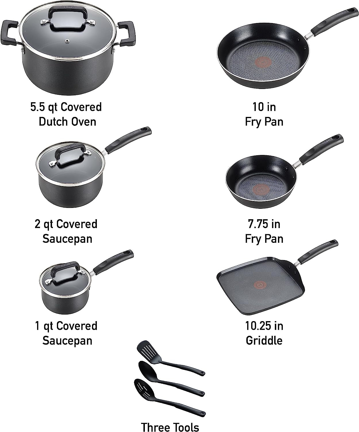 Signature Nonstick Cookware Set 12 Piece, Oven Broiler Safe 350F, Pots and Pans, Kitchen Cooking Set W/ Fry Pans, Saucepans, Saute Pan, Dutch Oven, Griddle, Kitchen, Home, Dishwasher Safe, Black