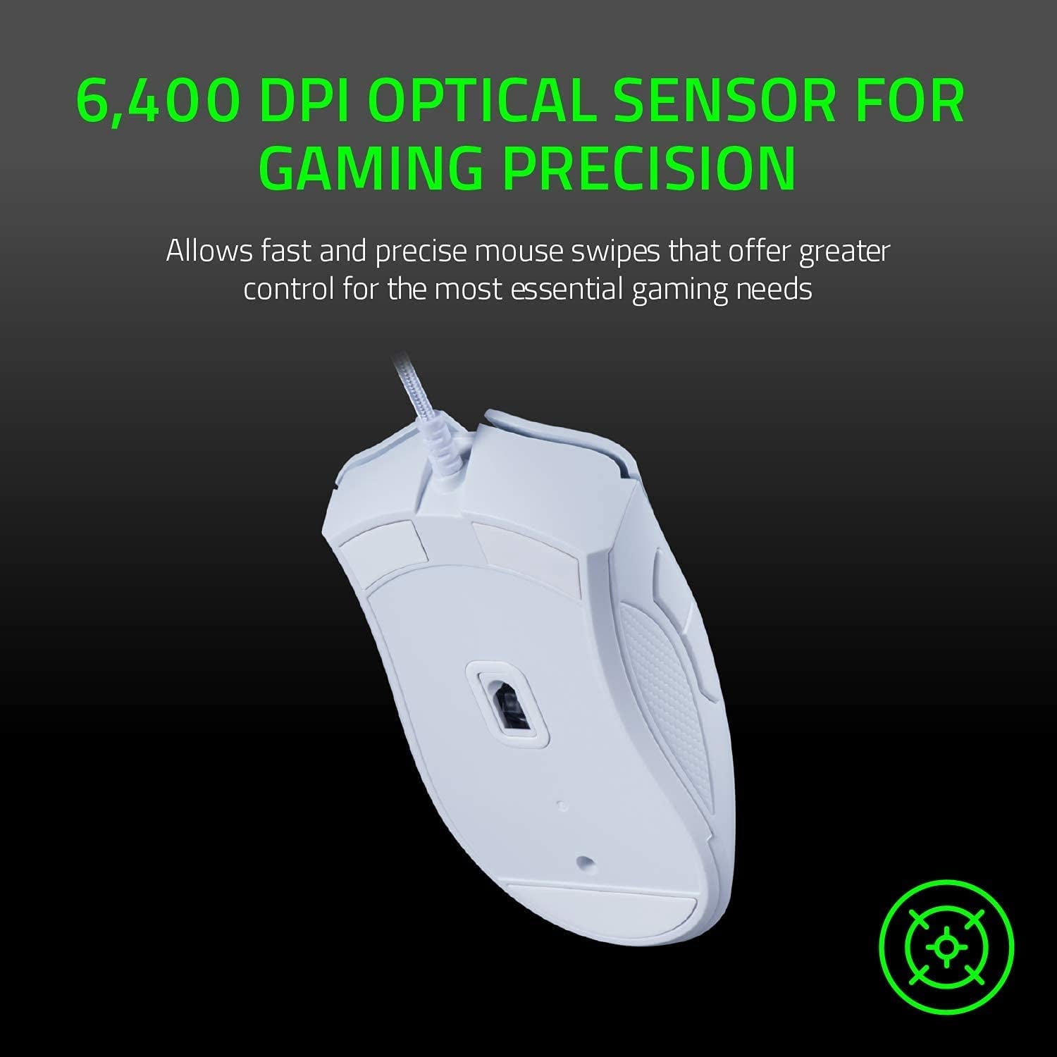 Deathadder Essential Gaming Mouse: 6400 DPI Optical Sensor - 5 Programmable Buttons - Mechanical Switches - Rubber Side Grips - Mercury White