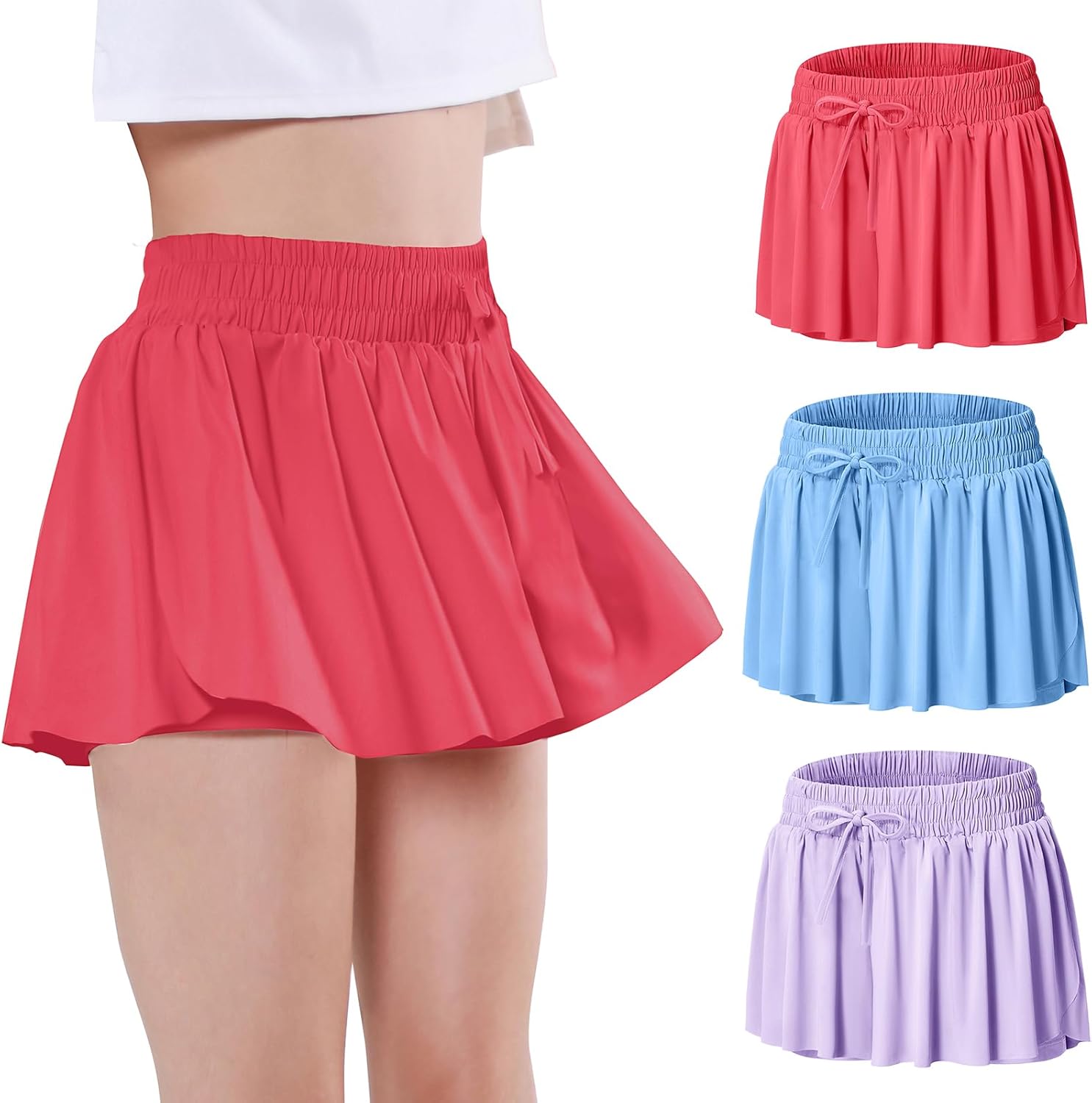 Girls Butterfly Shorts Flowy Athletic 2 in 1 Tennis Gym Cheer Skirt Skort Dance Running Preppy Clothes 2-14Y