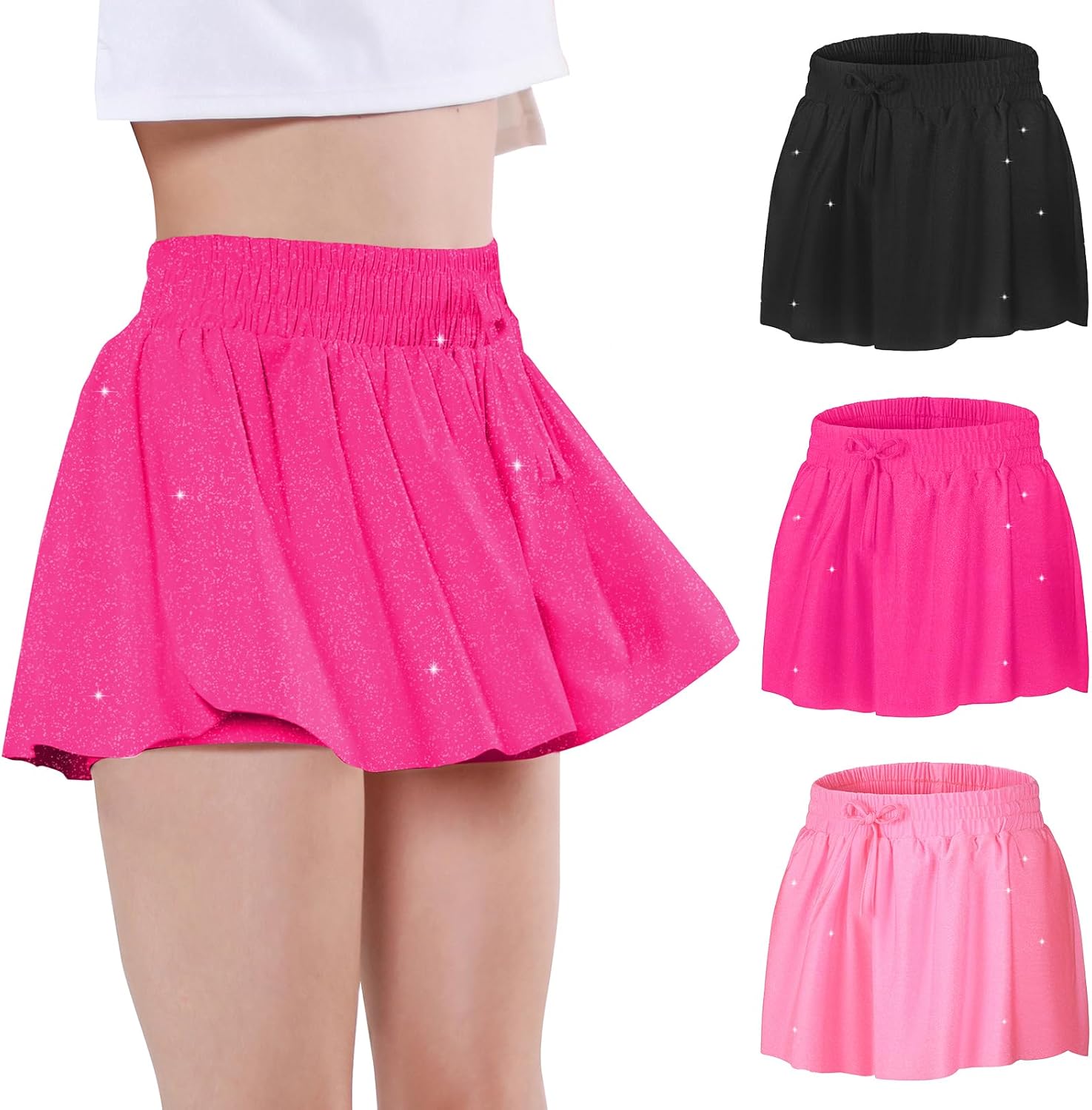 Girls Butterfly Shorts Flowy Athletic 2 in 1 Tennis Gym Cheer Skirt Skort Dance Running Preppy Clothes 2-14Y