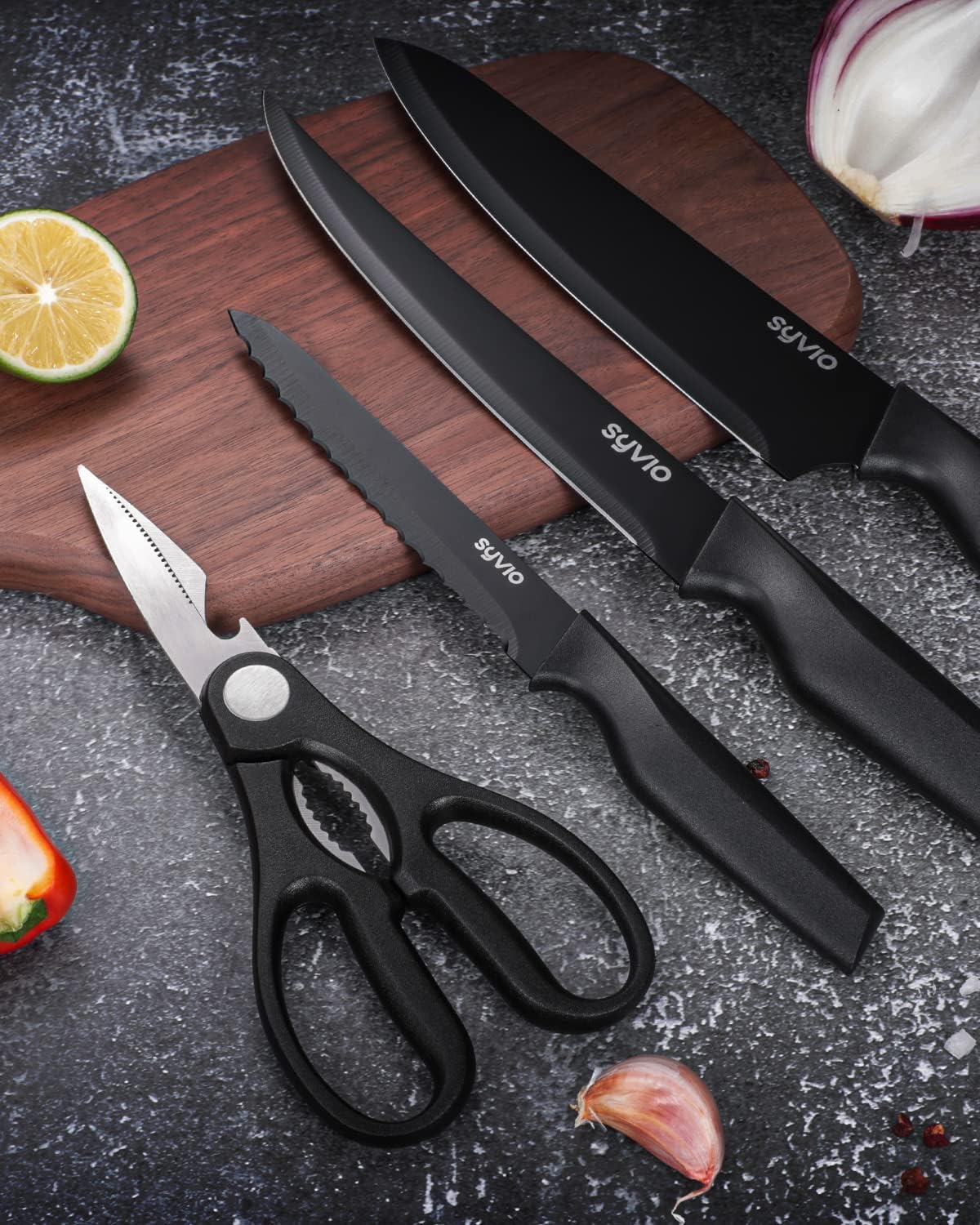 Knife Set,  15Pcs Knife Sets for Kitchen with Block and Sharpener, Razor-Sharp, Effortless Sharpening, Premium Kitchen Knives with Heavy Poultry Shears and 6Pcs Serrated Steak Knives