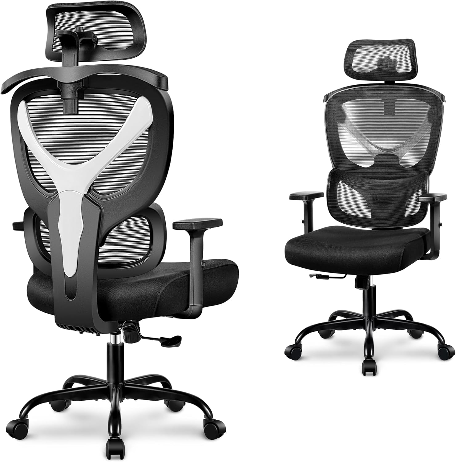 Office Chair Ergonomic Desk Chair Comfy Computer Chair, Big and Tall Home Office Chair with Back Support, Mesh Office Chair High Back Gaming Chair with Adjustable Armrest (Black)