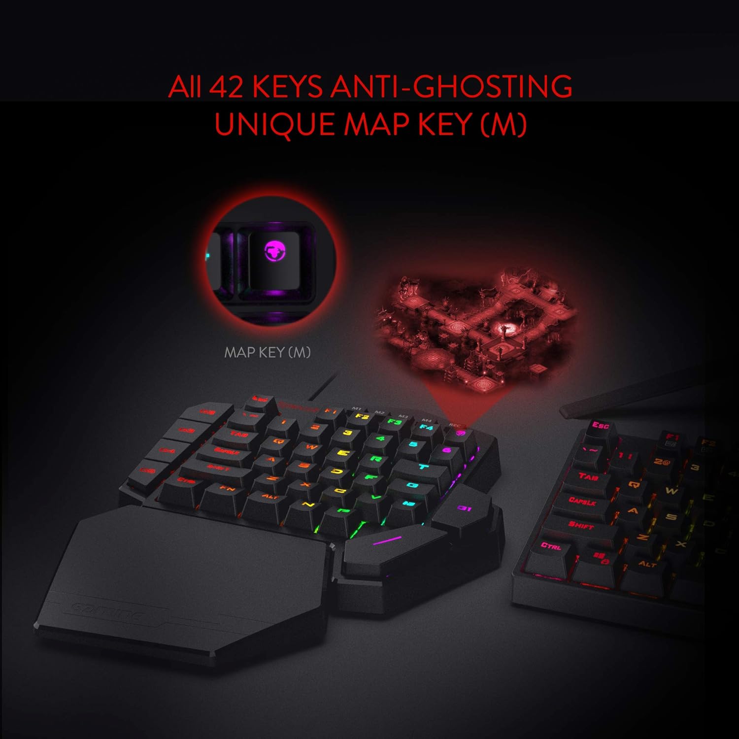 K585 DITI One-Handed RGB Mechanical Gaming Keyboard, 42 Keys Type-C Professional Gaming Keypad W/Upgraded Hot-Swappable Socket, 7 Onboard Macro Keys & Detachable Wrist Rest