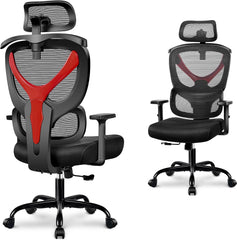 Office Chair Ergonomic Desk Chair Comfy Computer Chair, Big and Tall Home Office Chair with Back Support, Mesh Office Chair High Back Gaming Chair with Adjustable Armrest (Black)