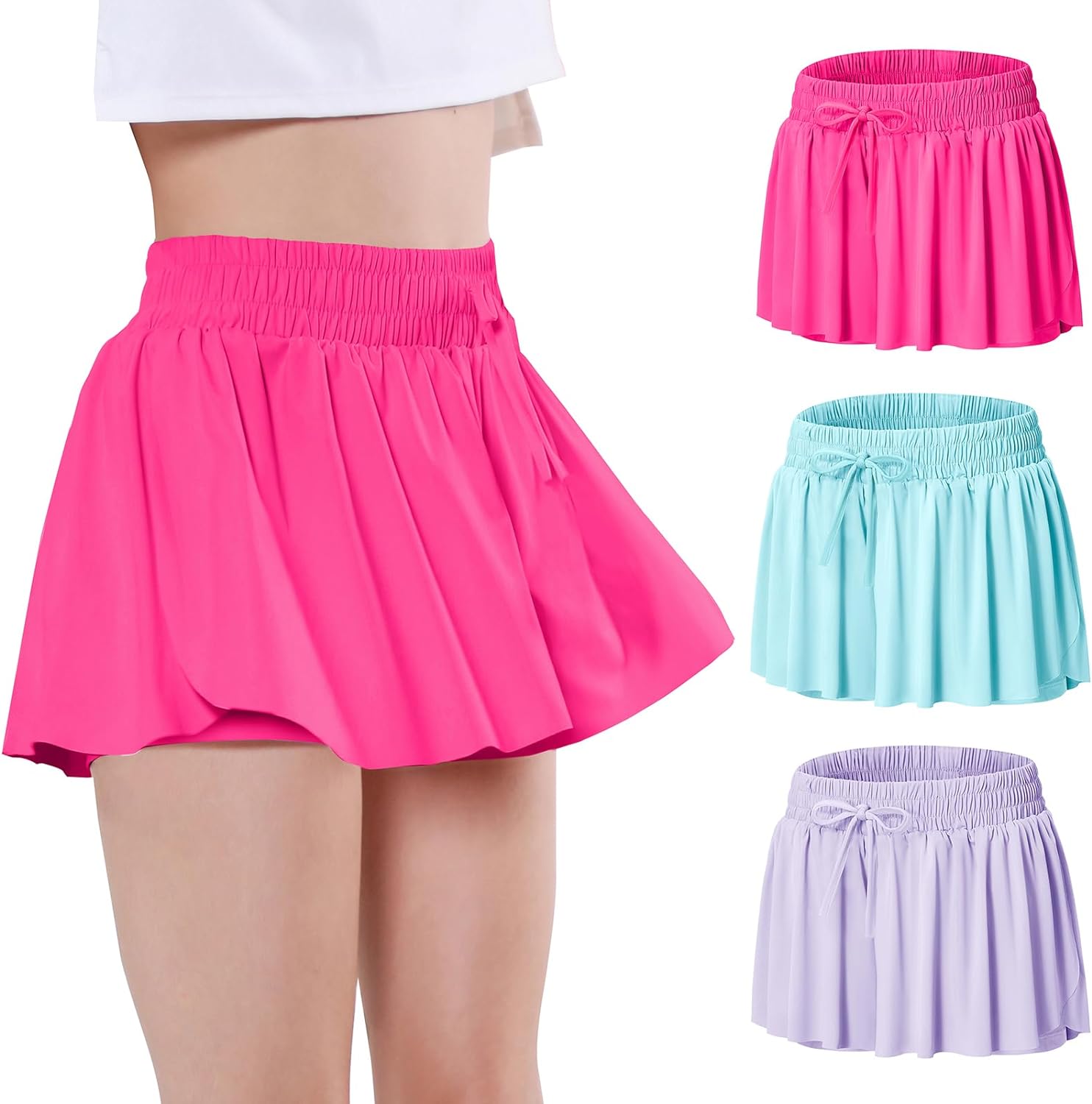 Girls Butterfly Shorts Flowy Athletic 2 in 1 Tennis Gym Cheer Skirt Skort Dance Running Preppy Clothes 2-14Y