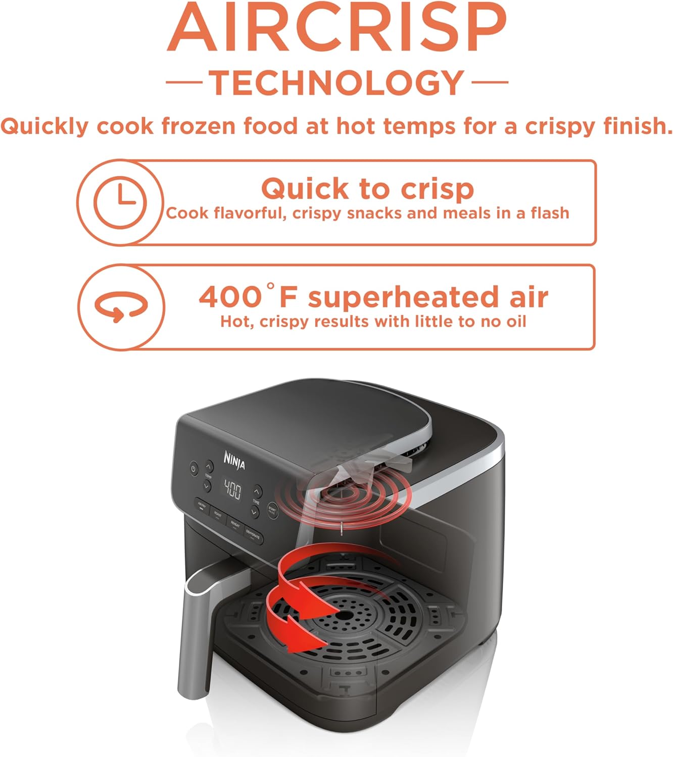 Air Fryer Pro 4-In-1 with 5 QT Capacity, Air Fry, Roast, Reheat, Dehydrate, Air Crisp Technology with 400F for Hot, Crispy Results in Just Minutes, Nonstick Basket & Crisper Plate, Grey, AF141