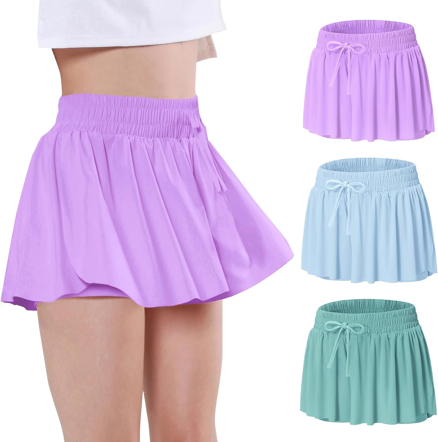 Girls Butterfly Shorts Flowy Athletic 2 in 1 Tennis Gym Cheer Skirt Skort Dance Running Preppy Clothes 2-14Y