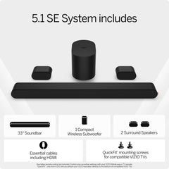 5.1 Soundbar SE, Wireless Subwoofer, Surround Sound W/Dolby Atmos, DTS:X, Bluetooth - SV510X-0806 (New, 2024 Model)