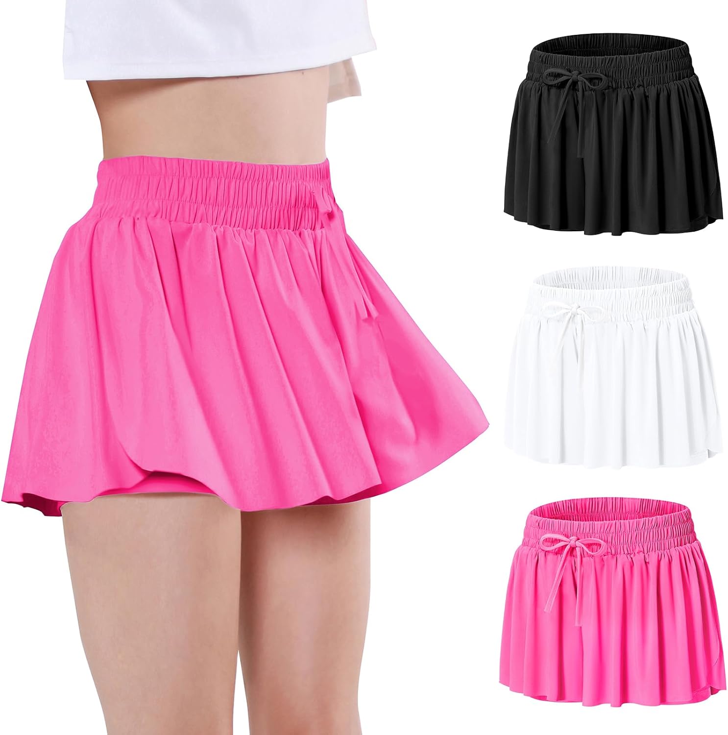 Girls Butterfly Shorts Flowy Athletic 2 in 1 Tennis Gym Cheer Skirt Skort Dance Running Preppy Clothes 2-14Y