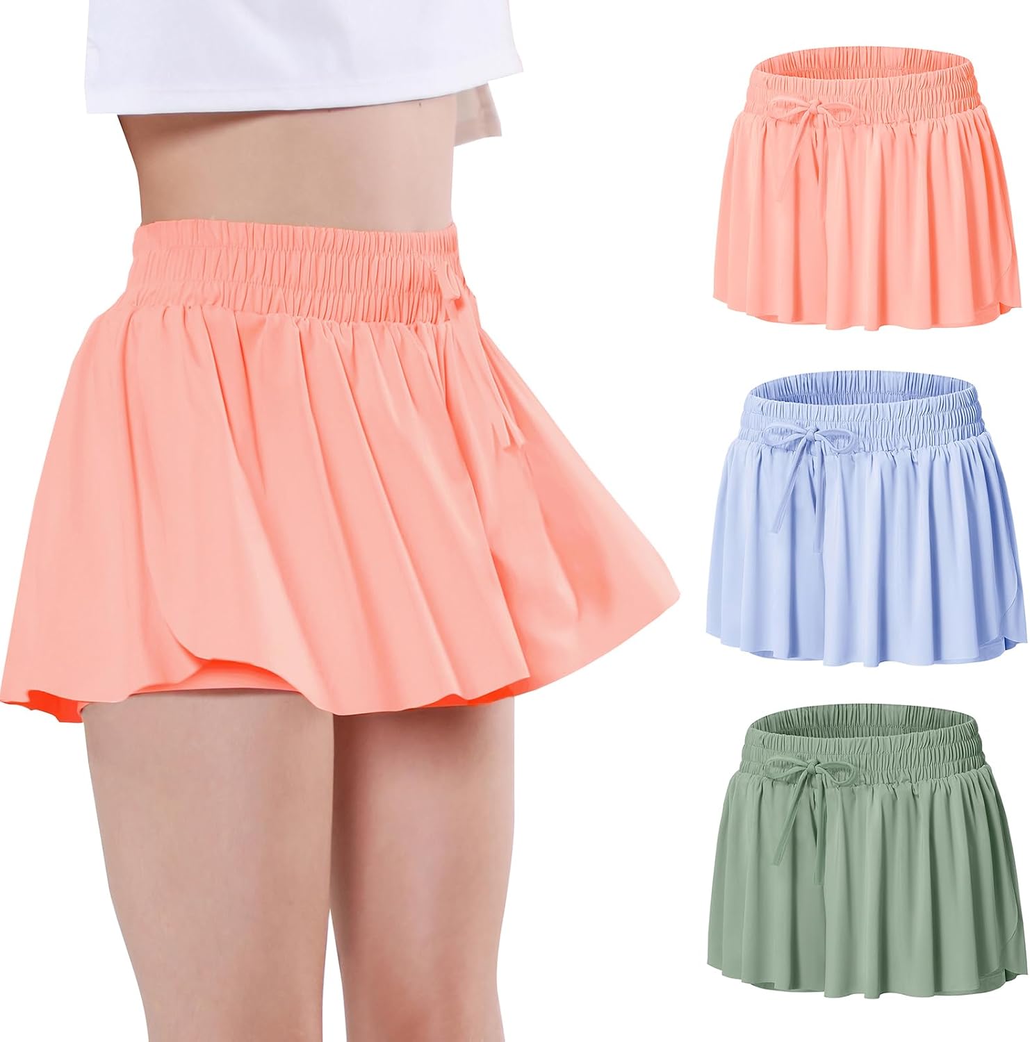 Girls Butterfly Shorts Flowy Athletic 2 in 1 Tennis Gym Cheer Skirt Skort Dance Running Preppy Clothes 2-14Y