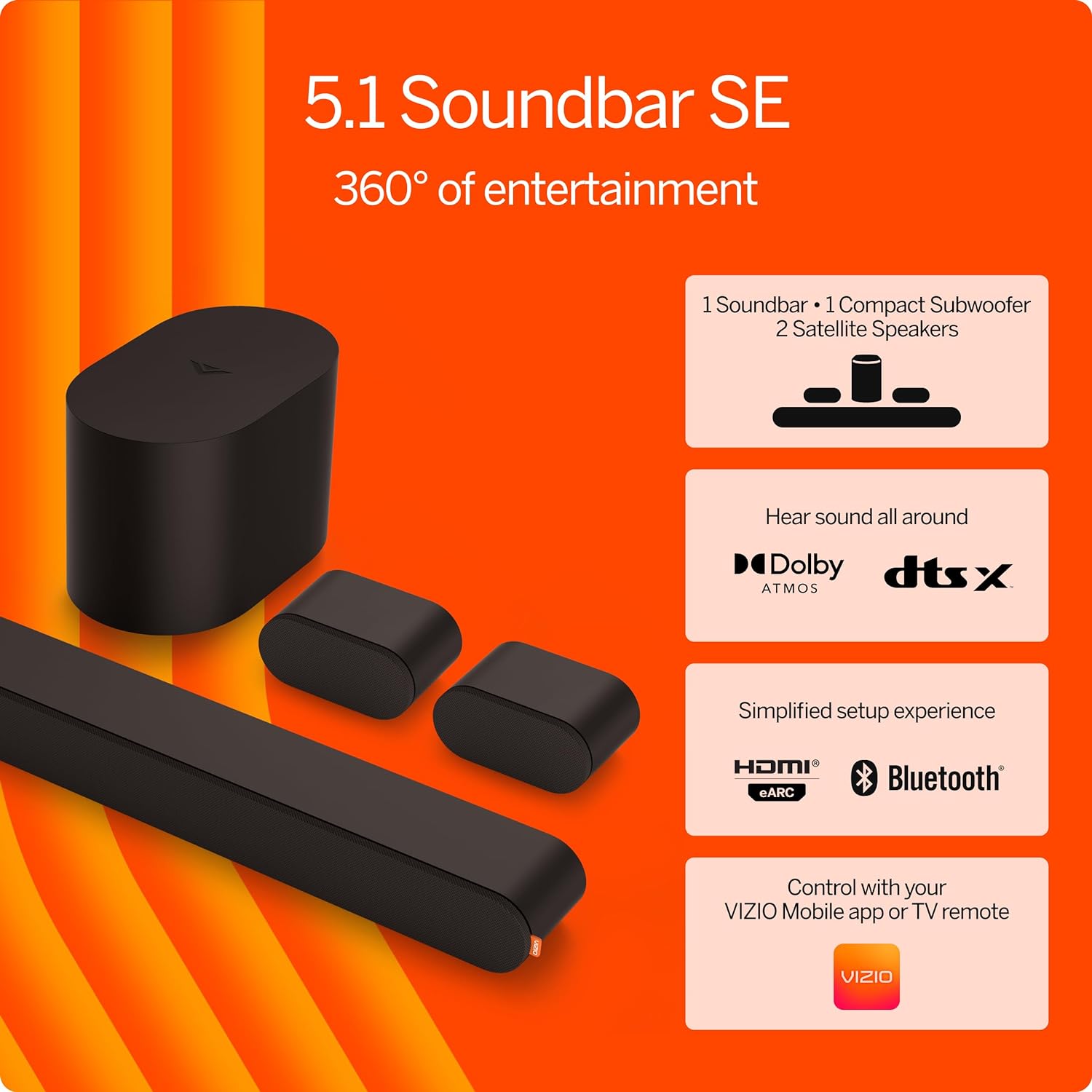 5.1 Soundbar SE, Wireless Subwoofer, Surround Sound W/Dolby Atmos, DTS:X, Bluetooth - SV510X-0806 (New, 2024 Model)