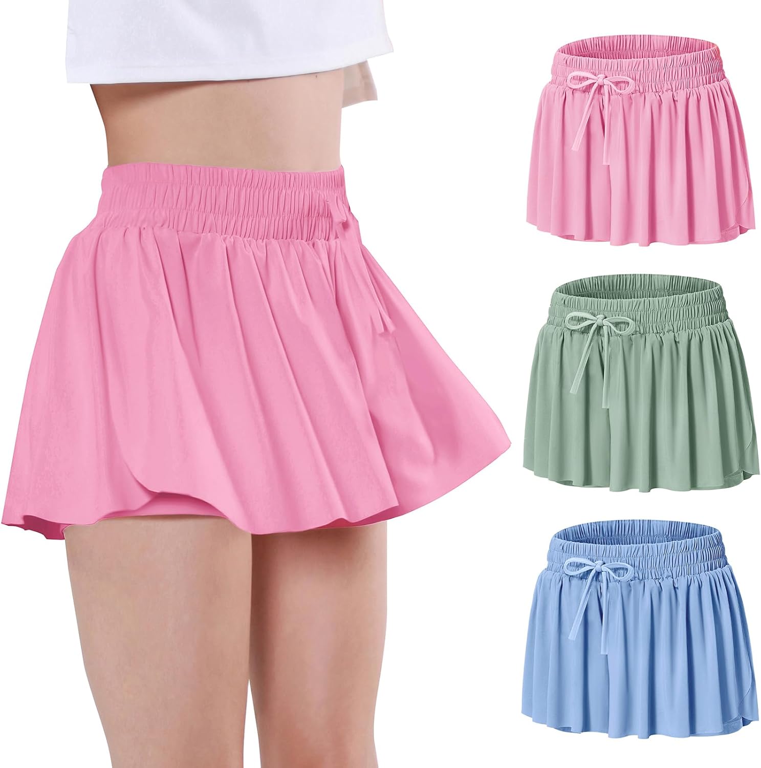 Girls Butterfly Shorts Flowy Athletic 2 in 1 Tennis Gym Cheer Skirt Skort Dance Running Preppy Clothes 2-14Y