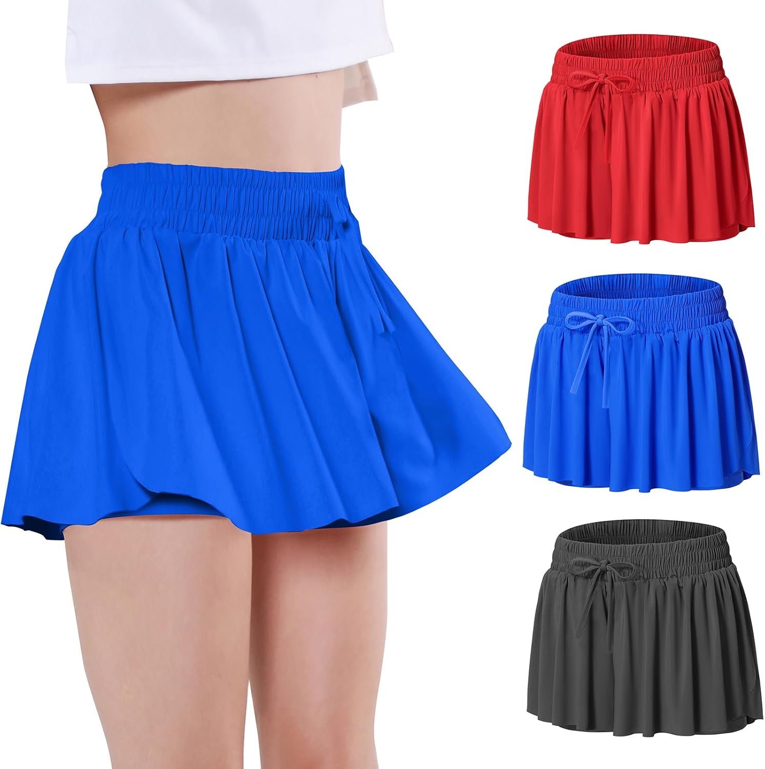 Girls Butterfly Shorts Flowy Athletic 2 in 1 Tennis Gym Cheer Skirt Skort Dance Running Preppy Clothes 2-14Y