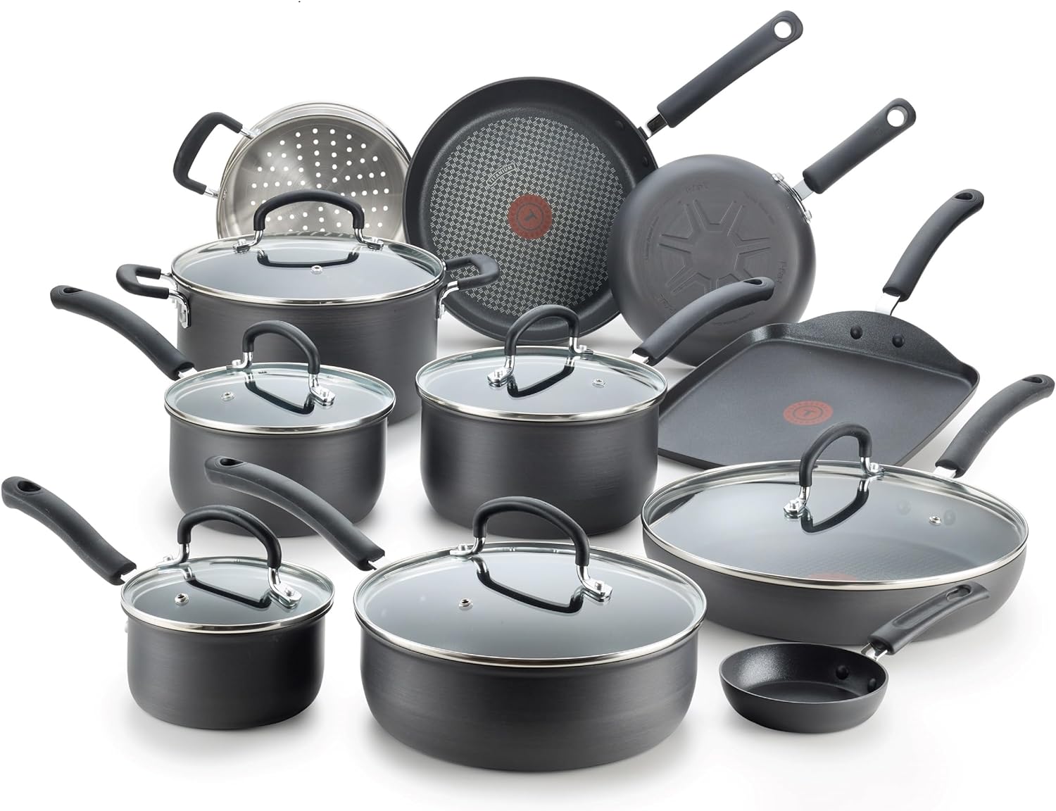 Ultimate Hard Anodized Nonstick Cookware Set 17 Piece, Oven Broiler Safe 400F, Lid Safe 350F, Kitchen Cooking Set W/ Fry Pans, Saucepans, Saute Pan, Griddle, Pots and Pans, Dishwasher Safe Black