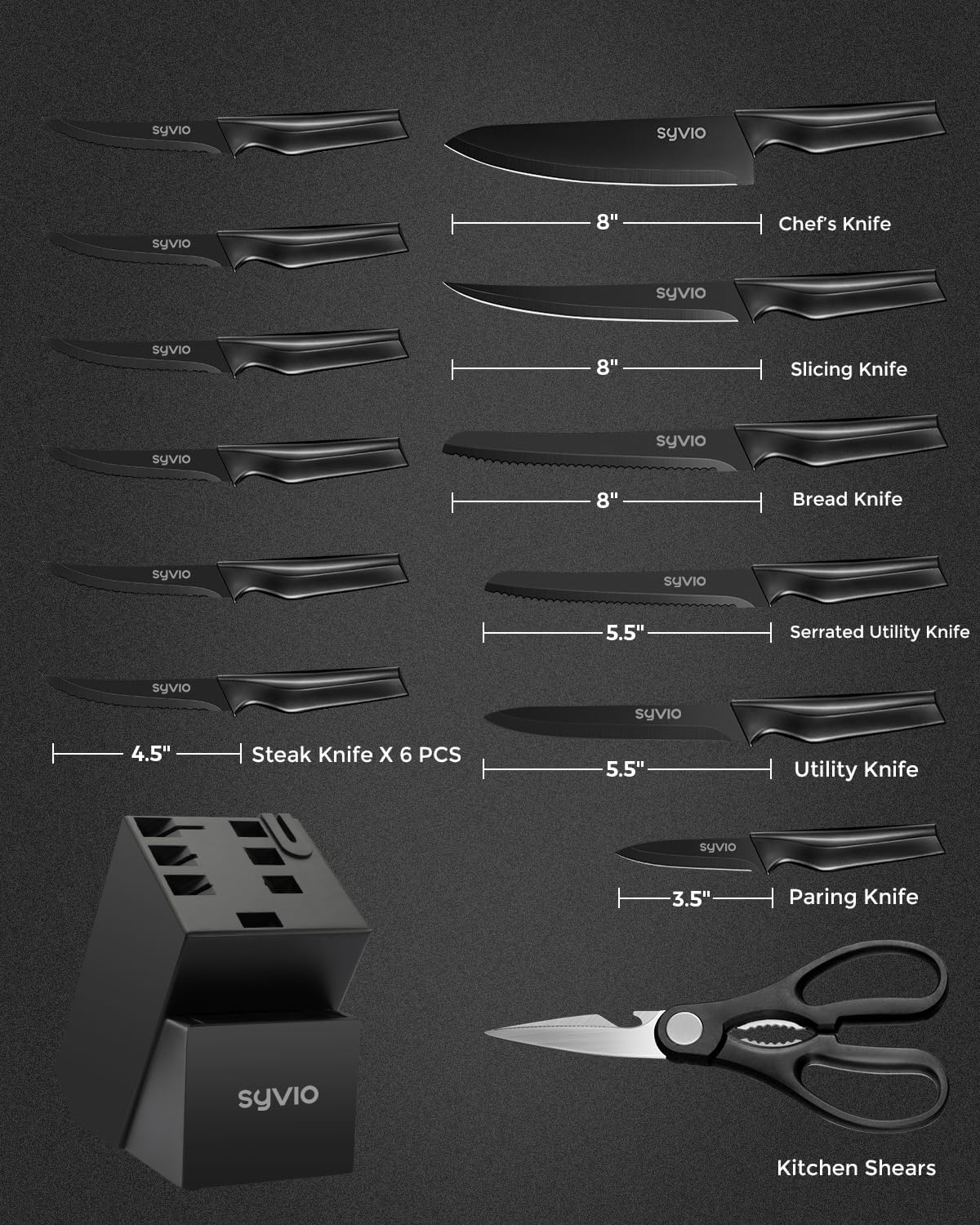 Knife Set,  15Pcs Knife Sets for Kitchen with Block and Sharpener, Razor-Sharp, Effortless Sharpening, Premium Kitchen Knives with Heavy Poultry Shears and 6Pcs Serrated Steak Knives