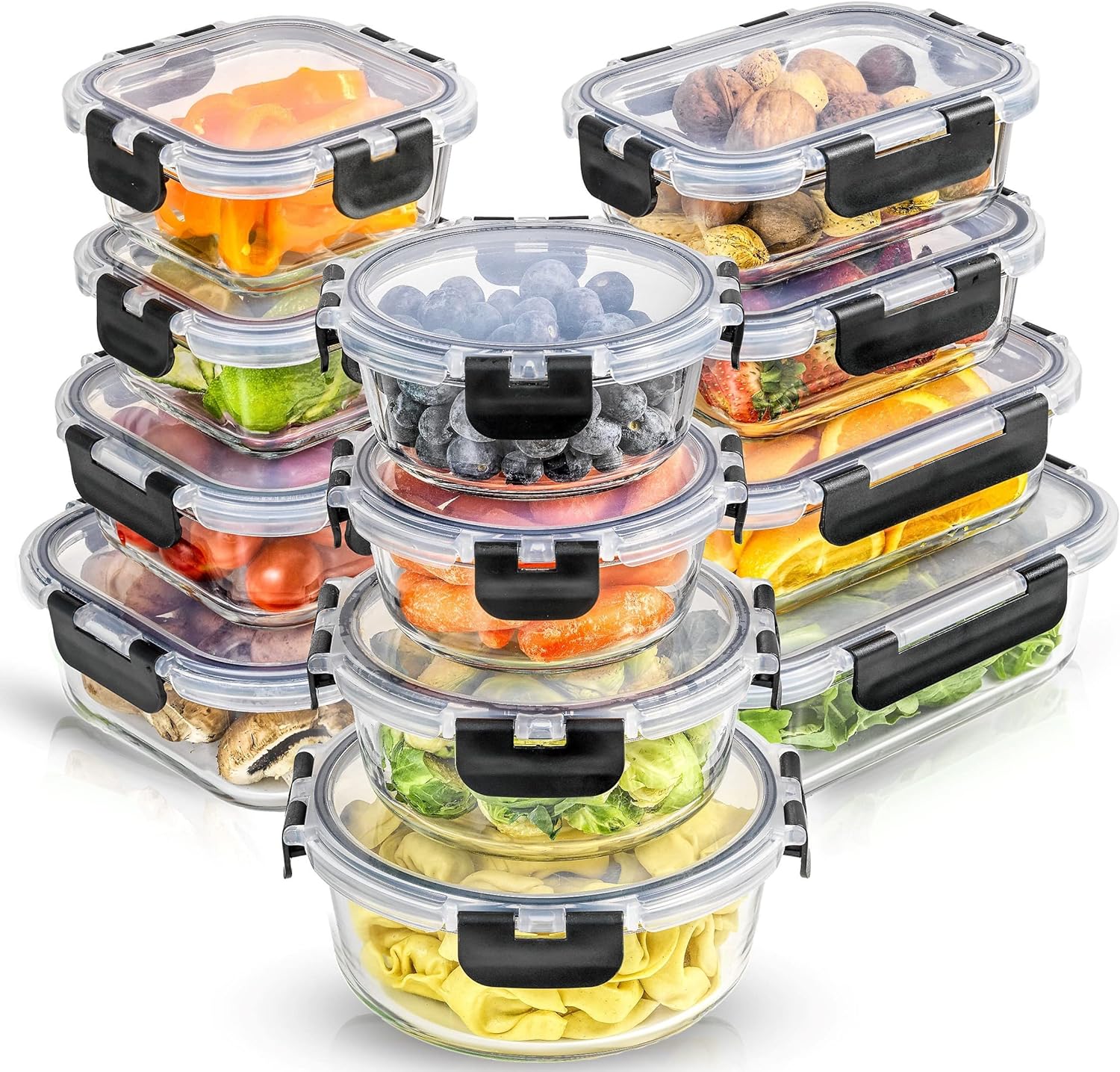 Joyful 24Pc(12 Airtight, Freezer Safe Food Storage Containers and 12 Lids), Pantry Kitchen Storage Containers, Glass Meal Prep Container for Lunch, Glass Storage Containers with Lids