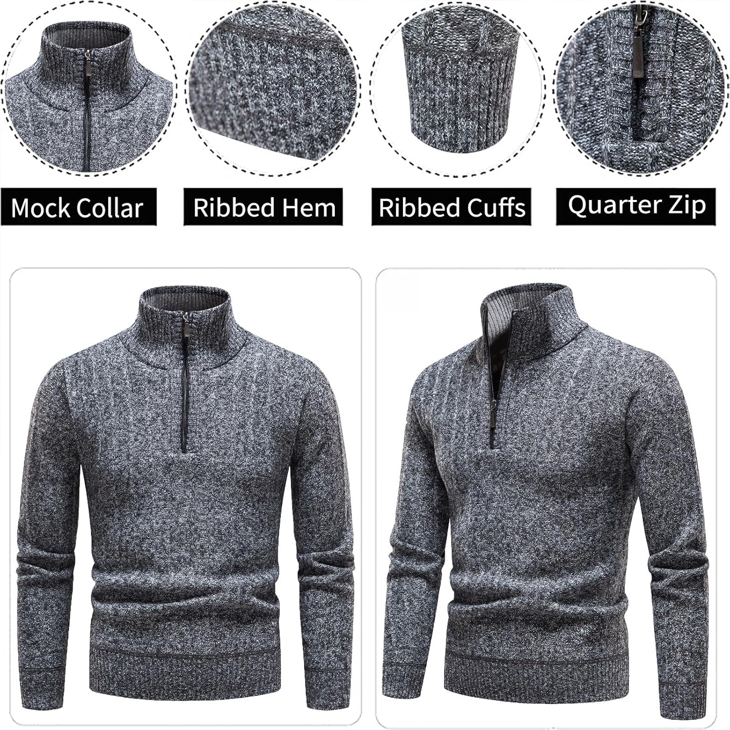 Quarter Zip Sweater Men'S Pullover Sweaters Knit Long Sleeve Sweater Men