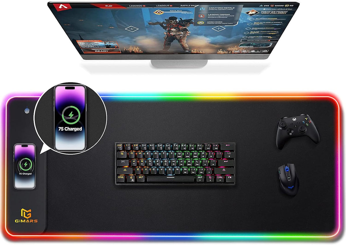 RGB Gaming Mouse Pad,15W Wireless Charging Mousepad with 10 Light Modes, Large Mousepad with Premium Smooth Surface, Non-Slip Mouse Mat for Gaming, Desk, Pc,Office, 31.5X11.8X0.16Inch