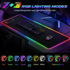 RGB Gaming Mouse Pad,15W Wireless Charging Mousepad with 10 Light Modes, Large Mousepad with Premium Smooth Surface, Non-Slip Mouse Mat for Gaming, Desk, Pc,Office, 31.5X11.8X0.16Inch