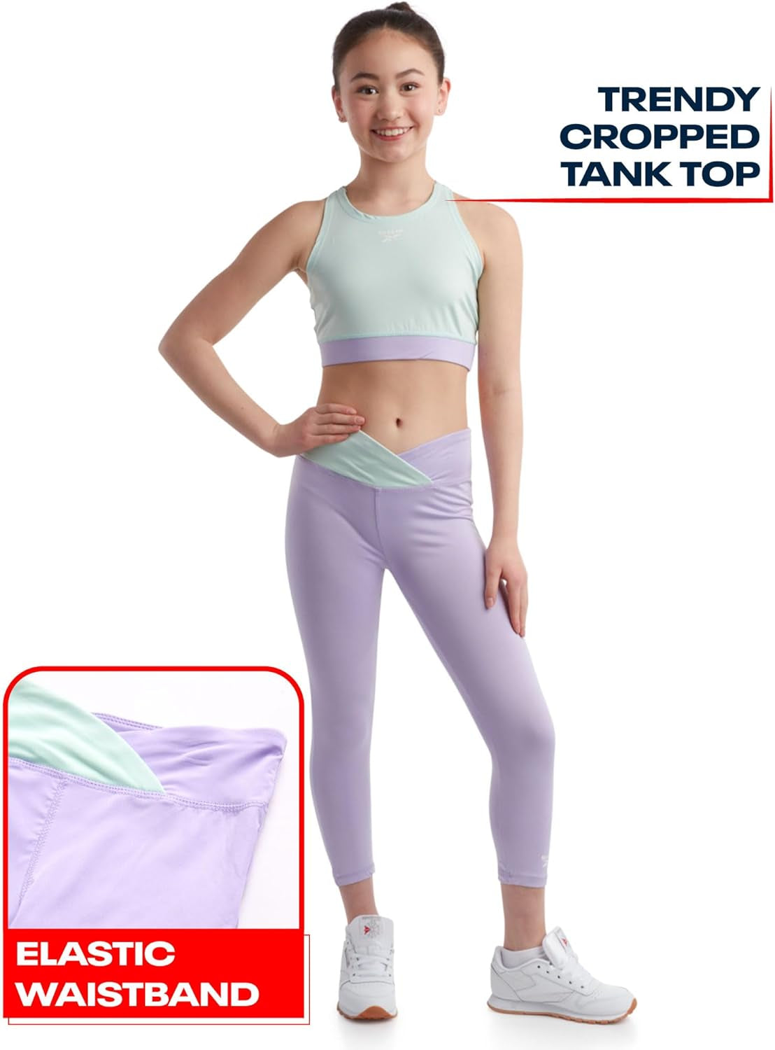 Girls' Active Leggings Set - 3 Piece Mesh Shirt, Capri Leggings, and Crop Cami Sports Bra - Summer Activewear (7-12)