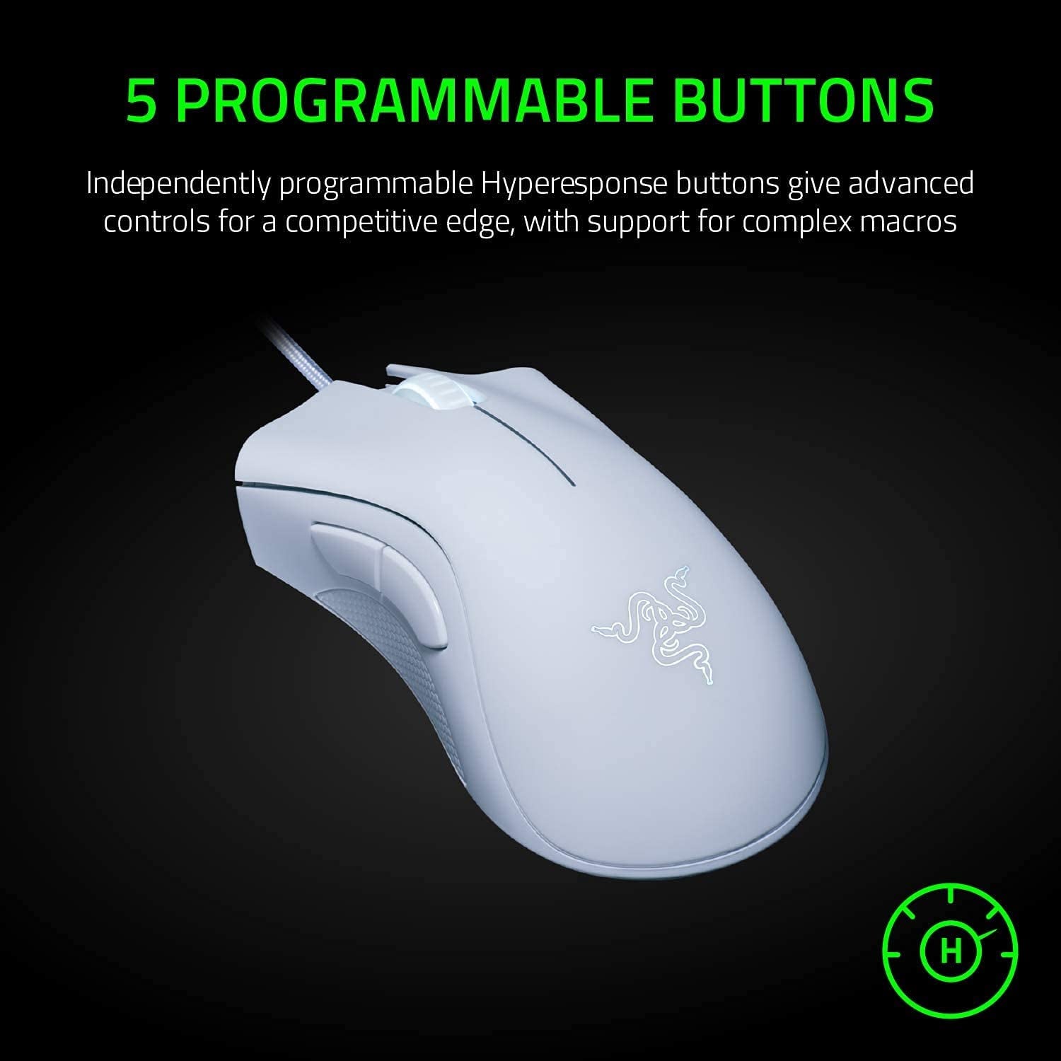 Deathadder Essential Gaming Mouse: 6400 DPI Optical Sensor - 5 Programmable Buttons - Mechanical Switches - Rubber Side Grips - Mercury White