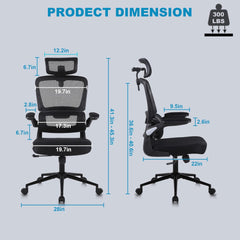 Ergonomic Office Chair, Adjustable Home Computer Desk Chair with Lumbar Support, Headrest, Flip-Up Armrests, High-Back Mesh Executive Task Chair (1 Pack, Black)