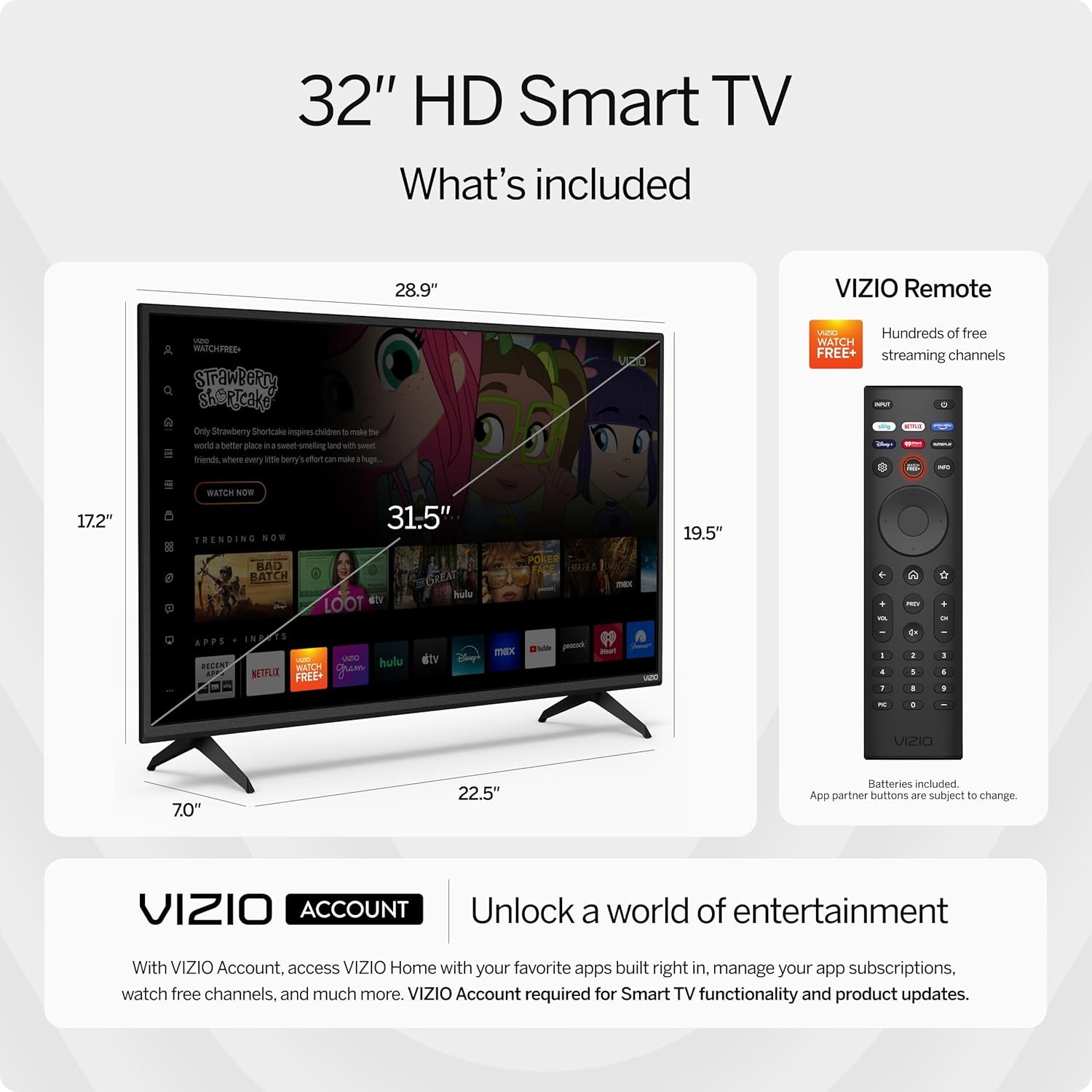 32 Inch D-Series HD 720P Smart TV with Apple Airplay and Chromecast Built-In, Alexa Compatibility, D32H-J, 2022 Model